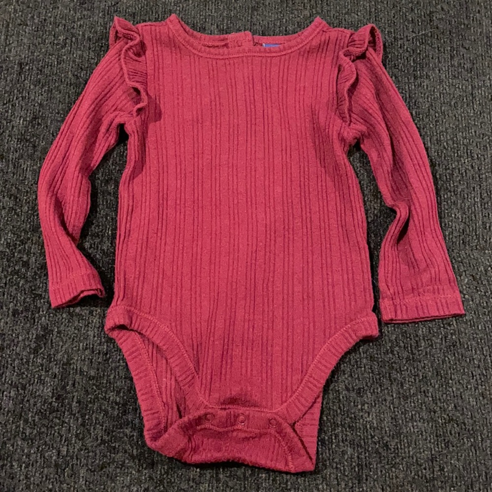 Old navy ribbed ruffle long sleeve onesie girls size 6-12m